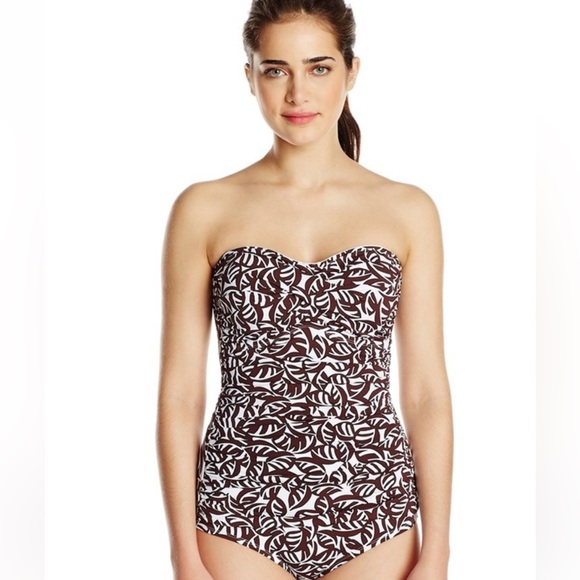 ANNE COLE SIGNATURE COLLECTION ONE PIECE SWIMSUIT BROWN AND WHITE SIZE 14 - Picture 3 of 15